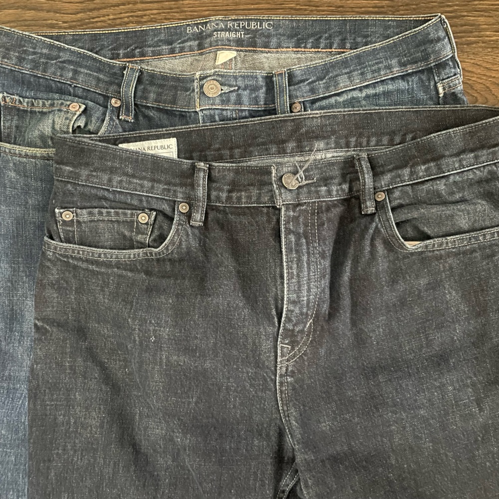 Lot of TWO Banana Republic straight leg jeans indigo dark blue 34x32 and 35x34